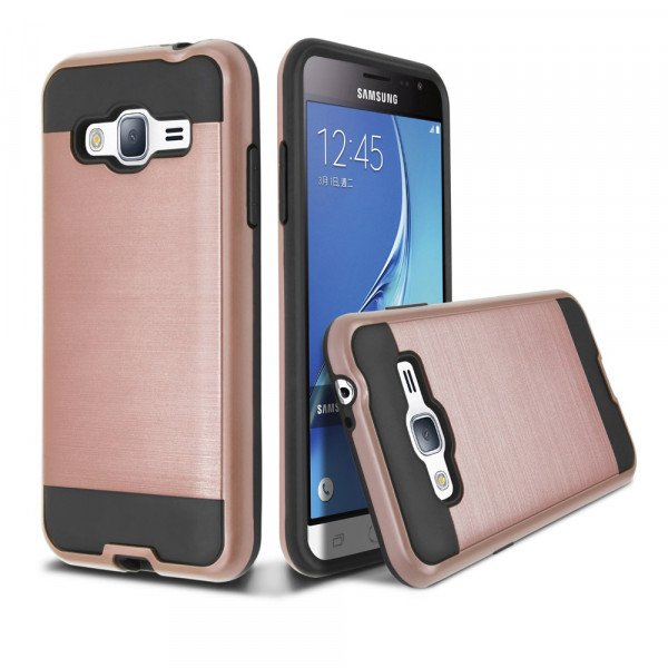 Wholesale Samsung Galaxy J7 (2015) Iron Shield Hybrid Case (Rose Gold)